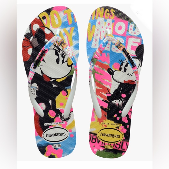 Disney’s Mickey & Minnie mouse Havaianas graffiti flip flops size US 11/12 new - Picture 6 of 7